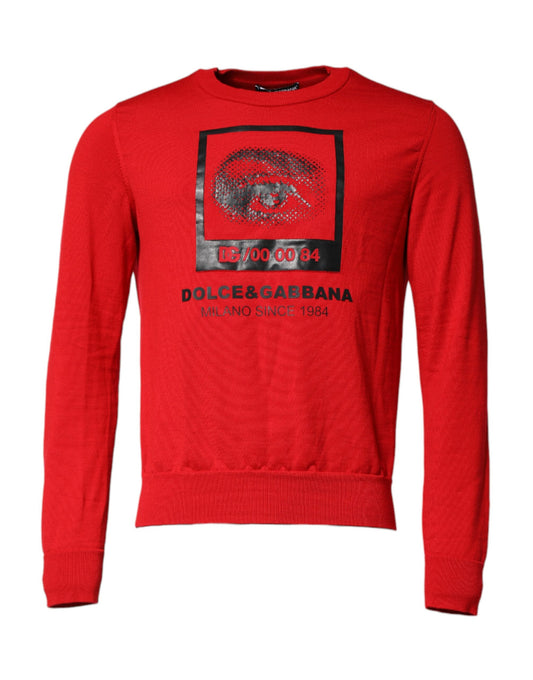 Dolce & Gabbana Red Eye Print Crew Neck Pullover Sweater