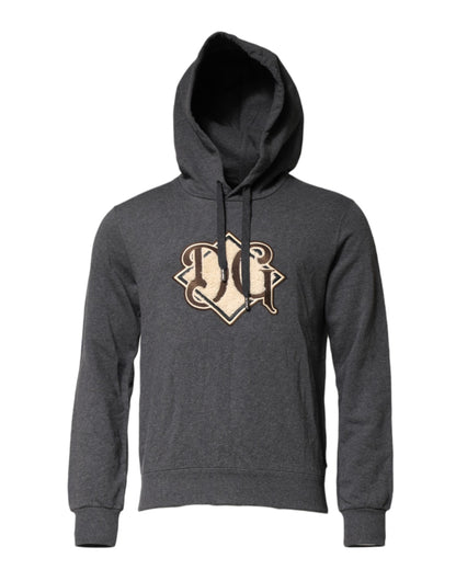 Dolce & Gabbana Gray Logo Patch Hooded Sweatshirt