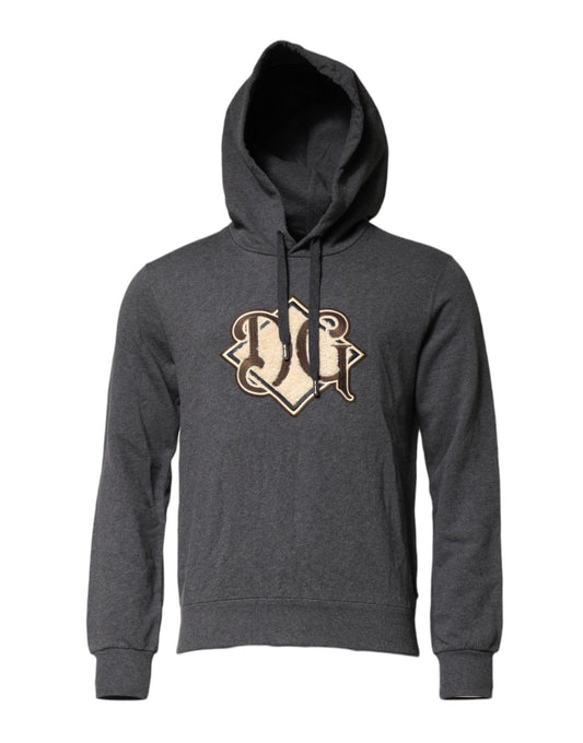 Dolce & Gabbana Gray Logo Patch Hooded Sweatshirt