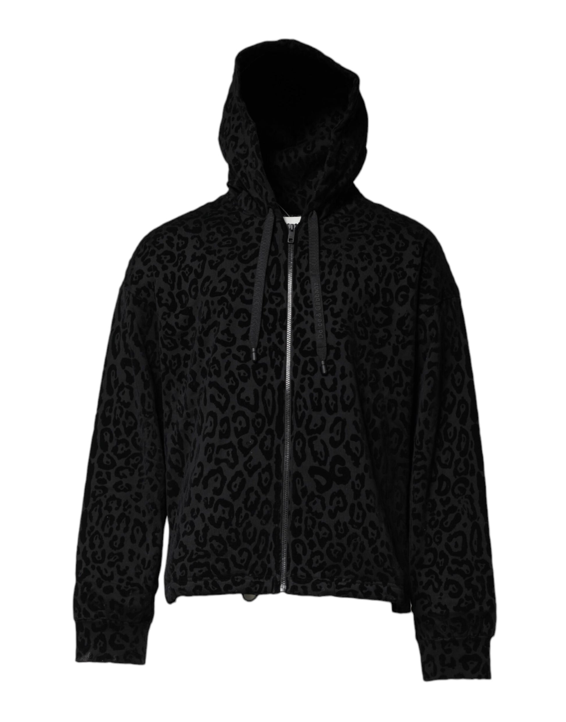 Dolce & Gabbana Black Leopard Full Zip Hooded Sweatshirt