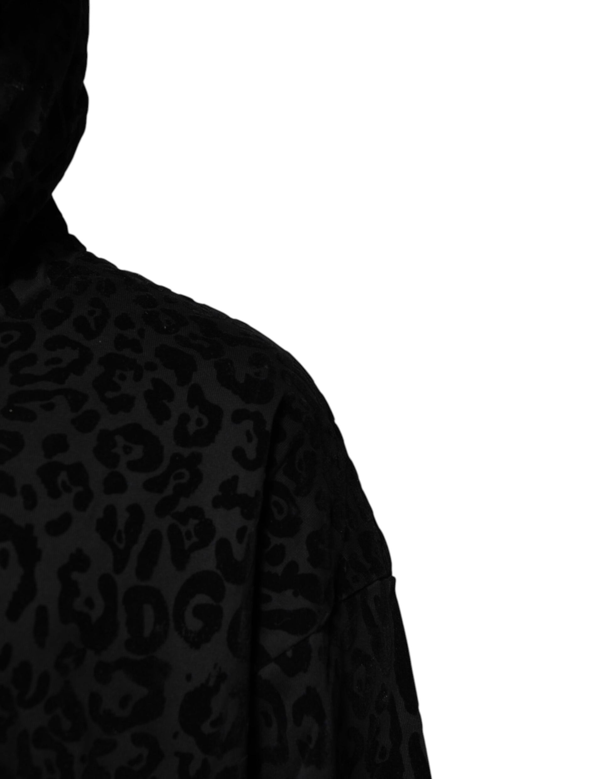 Dolce & Gabbana Black Leopard Full Zip Hooded Sweatshirt