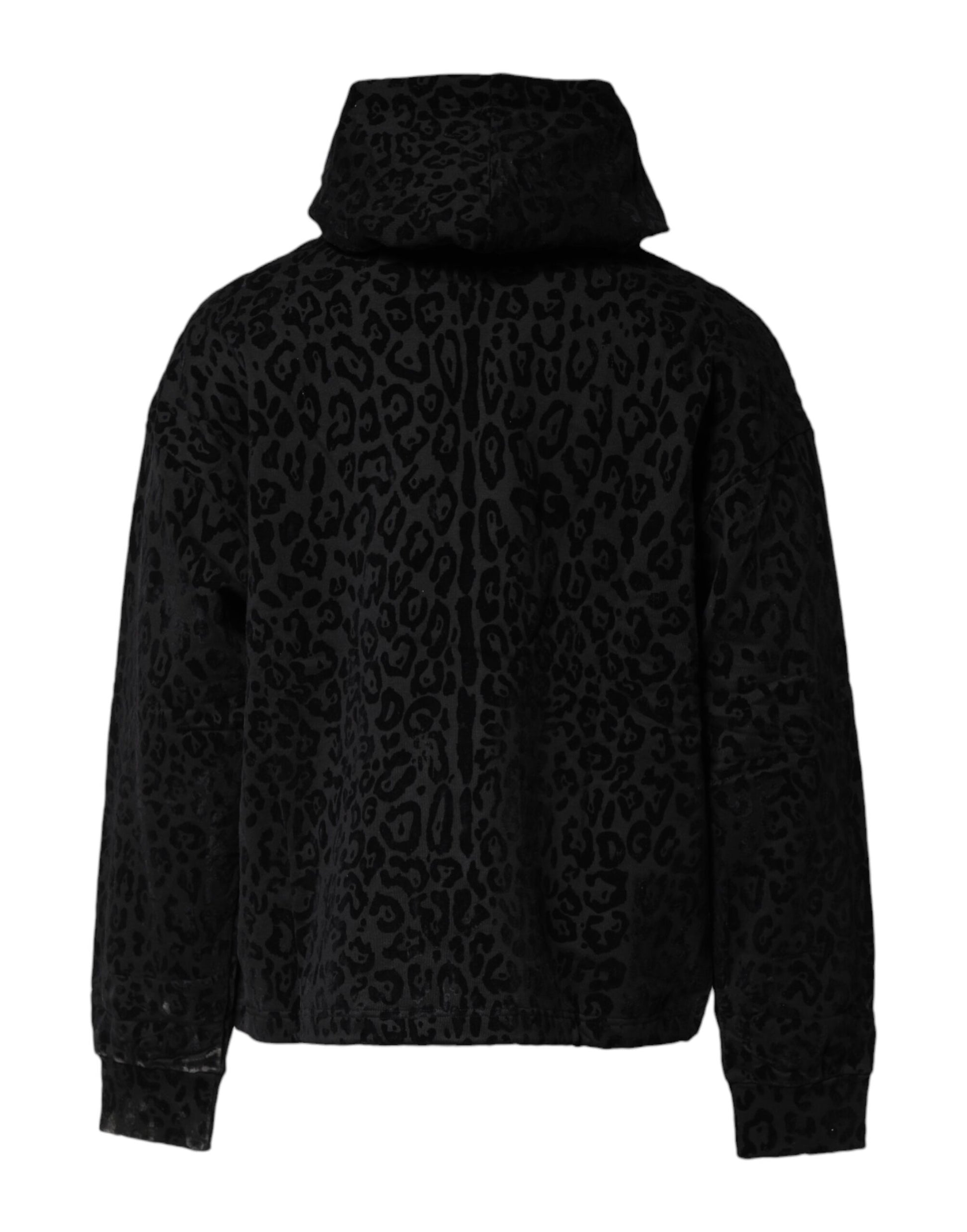 Dolce & Gabbana Black Leopard Full Zip Hooded Sweatshirt