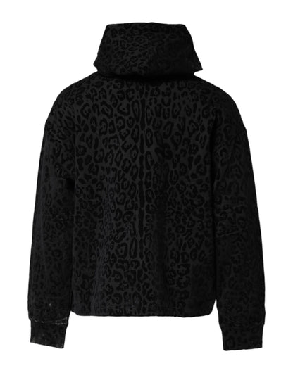 Dolce & Gabbana Black Leopard Full Zip Hooded Sweatshirt