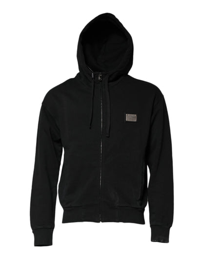 Dolce & Gabbana Black Logo Full Zip Hooded Sweatshirt for Men