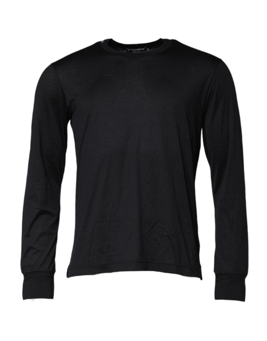 Dolce & Gabbana Dark Blue Silk Crew Neck Sweater for Men