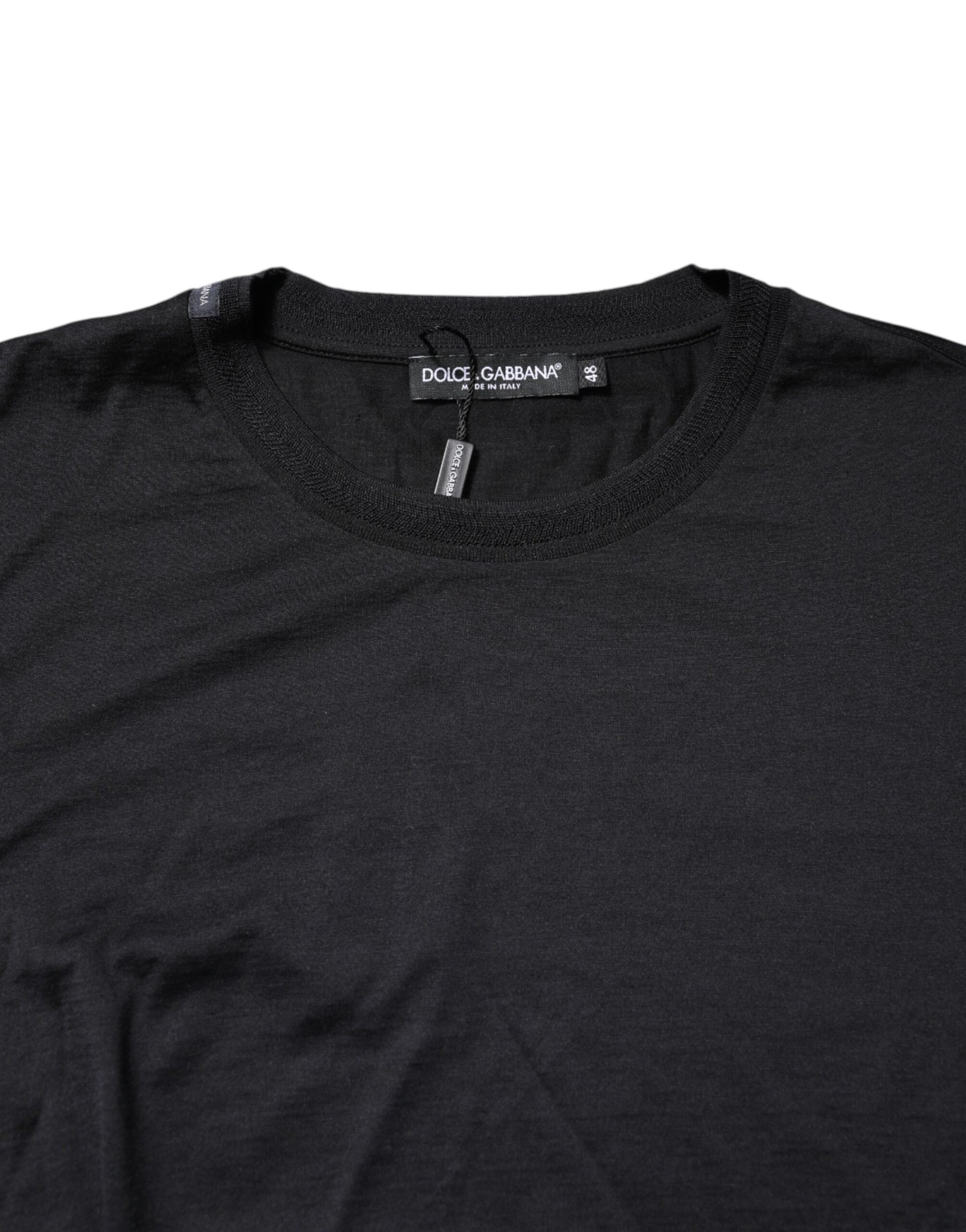 Dolce & Gabbana Dark Blue Silk Crew Neck Sweater for Men