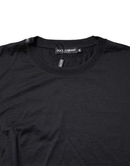 Dolce & Gabbana Dark Blue Silk Crew Neck Sweater for Men