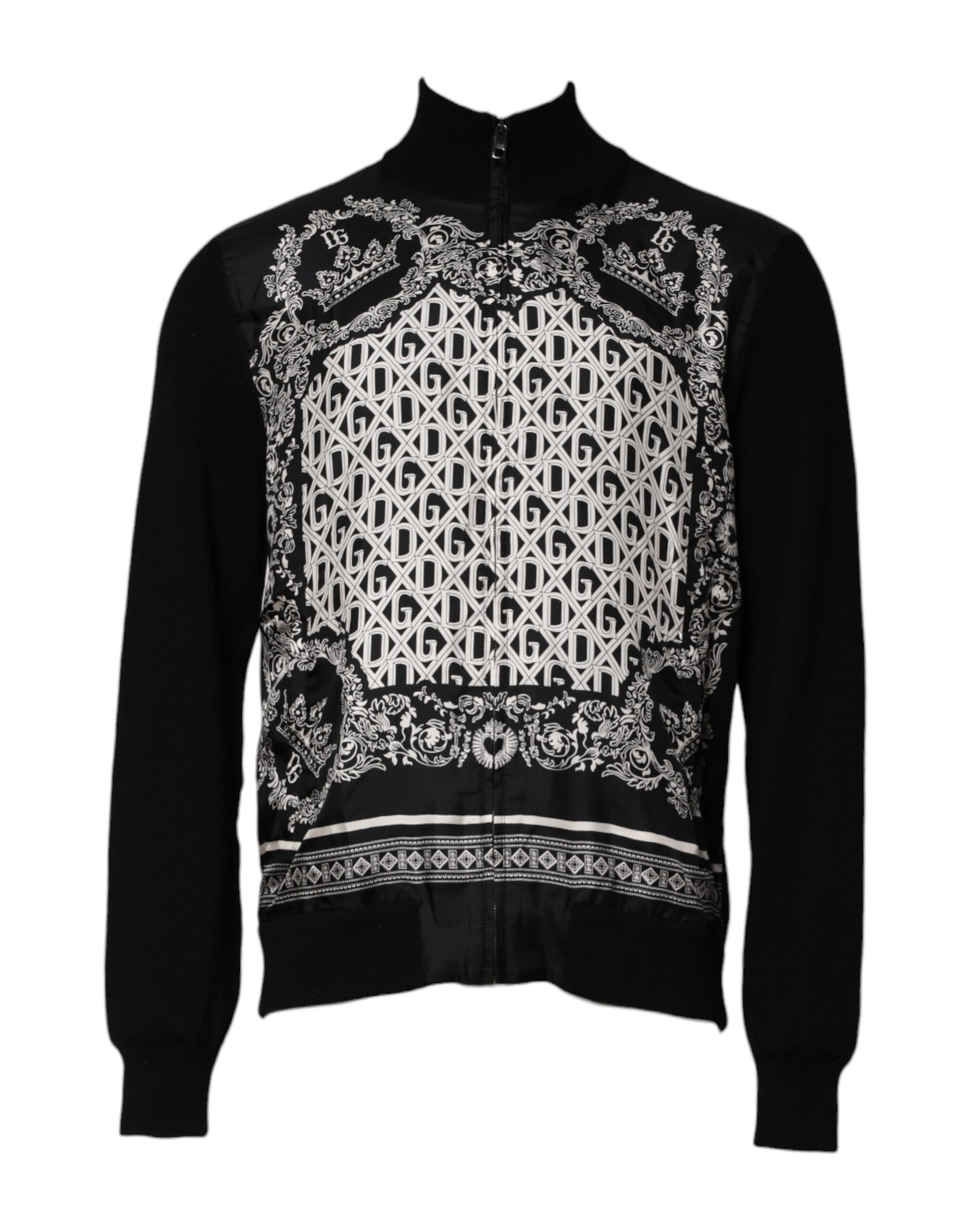 Dolce & Gabbana Black and White Bandana Print Full Zip Sweater
