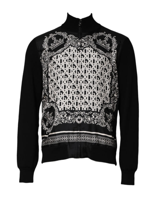 Dolce & Gabbana Black and White Bandana Print Full Zip Sweater