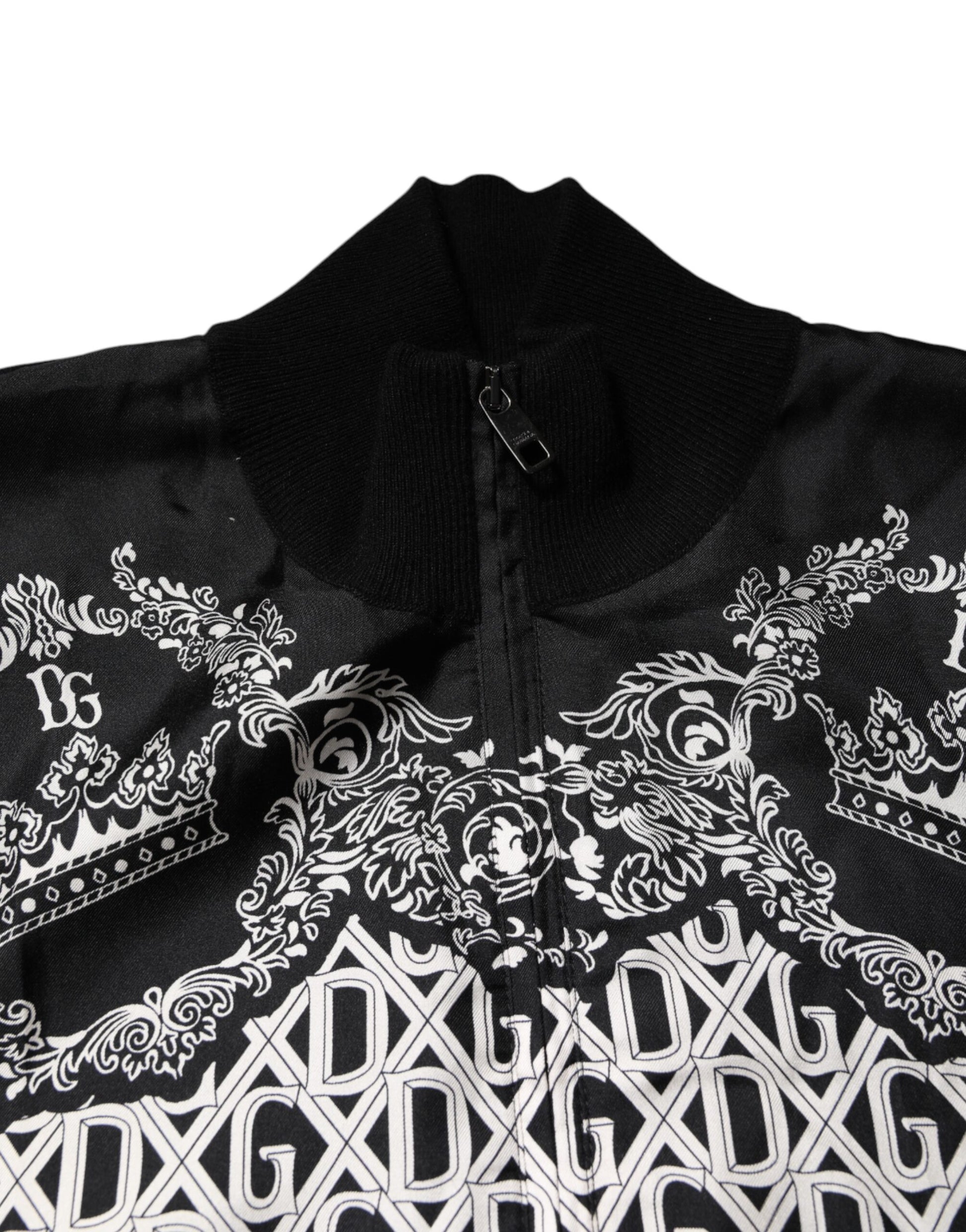 Dolce & Gabbana Black and White Bandana Print Full Zip Sweater