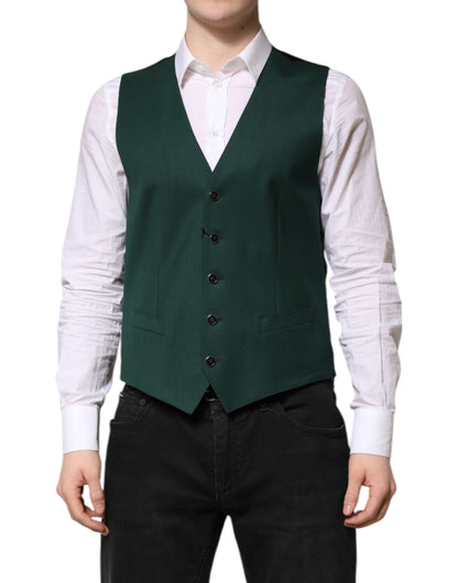 Dolce & Gabbana Green Wool Formal Waistcoat