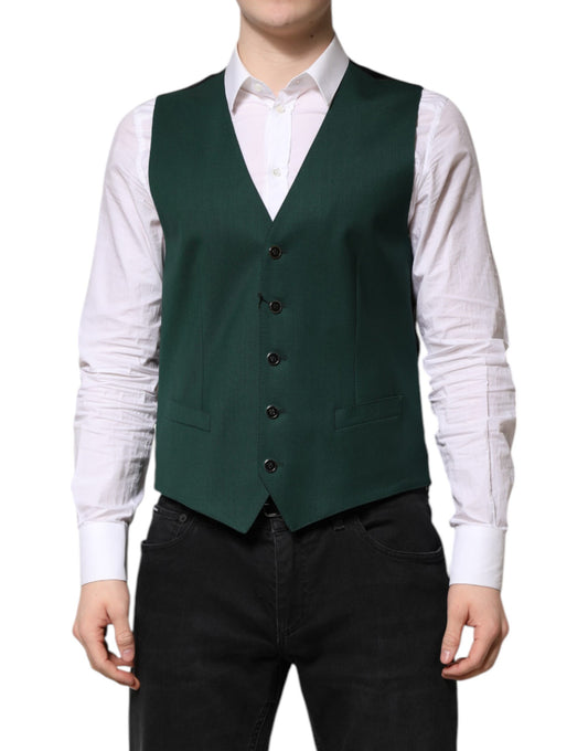 Dolce & Gabbana Green Wool Formal Waistcoat