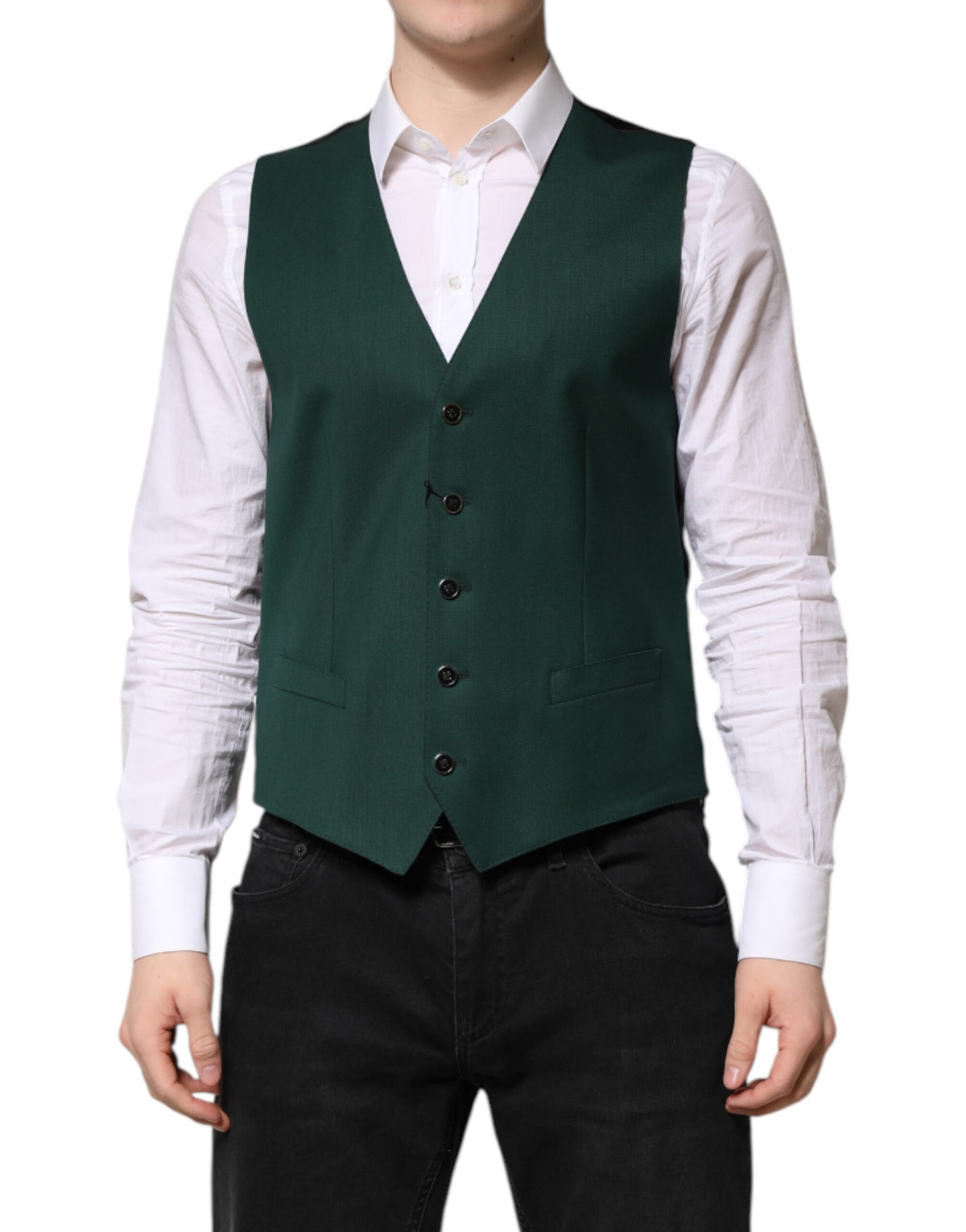 Dolce & Gabbana Green Wool Formal Waistcoat