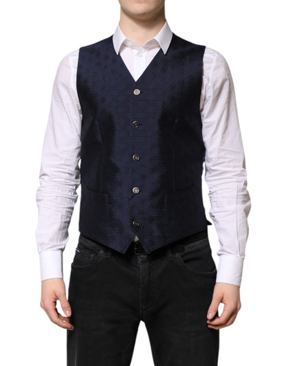 Dolce & Gabbana Dark Blue Wool Formal Waistcoat for Men