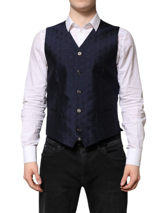 Dolce & Gabbana Dark Blue Wool Formal Waistcoat for Men