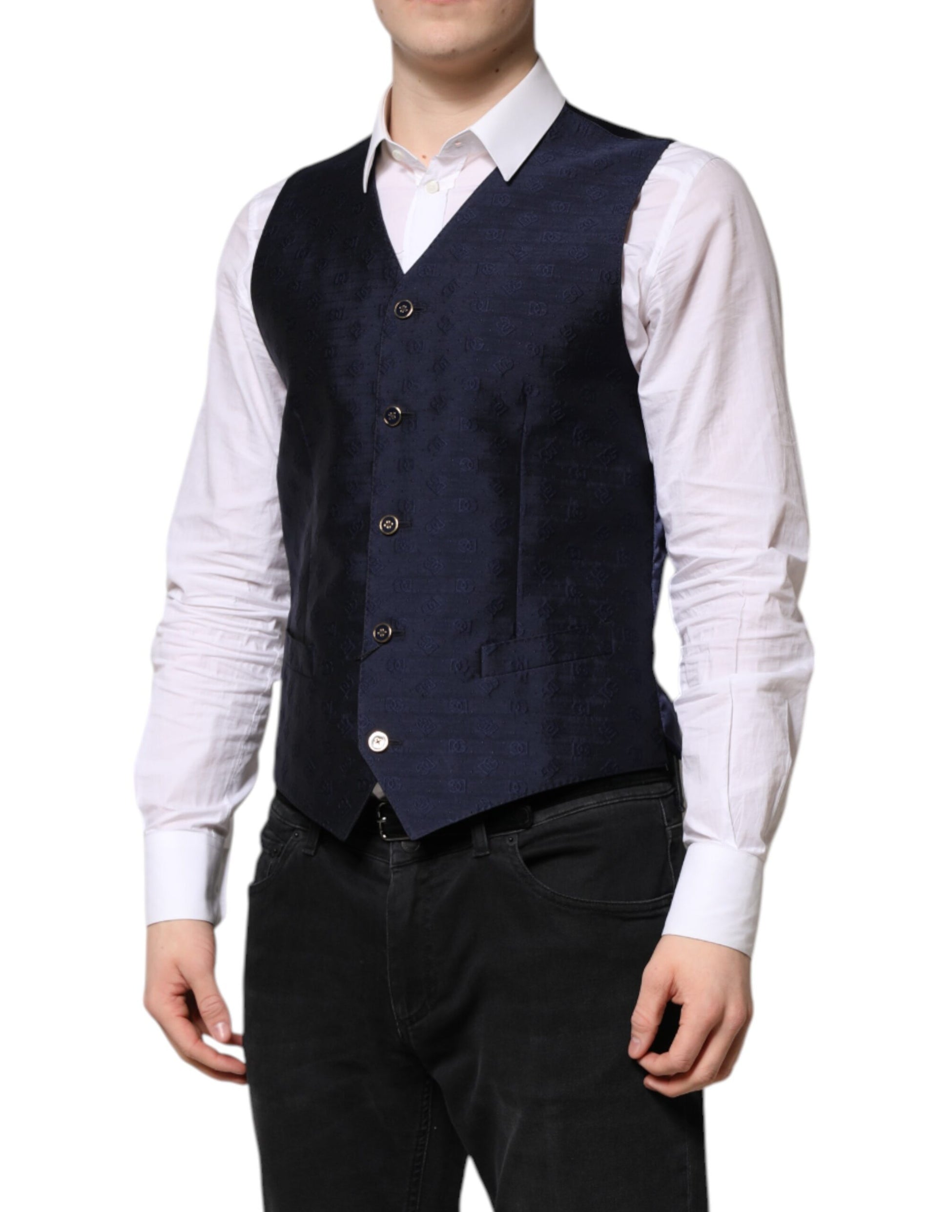 Dolce & Gabbana Dark Blue Wool Formal Waistcoat for Men