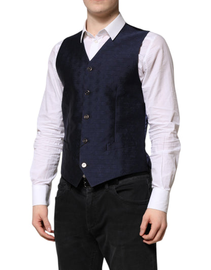 Dolce & Gabbana Dark Blue Wool Formal Waistcoat for Men