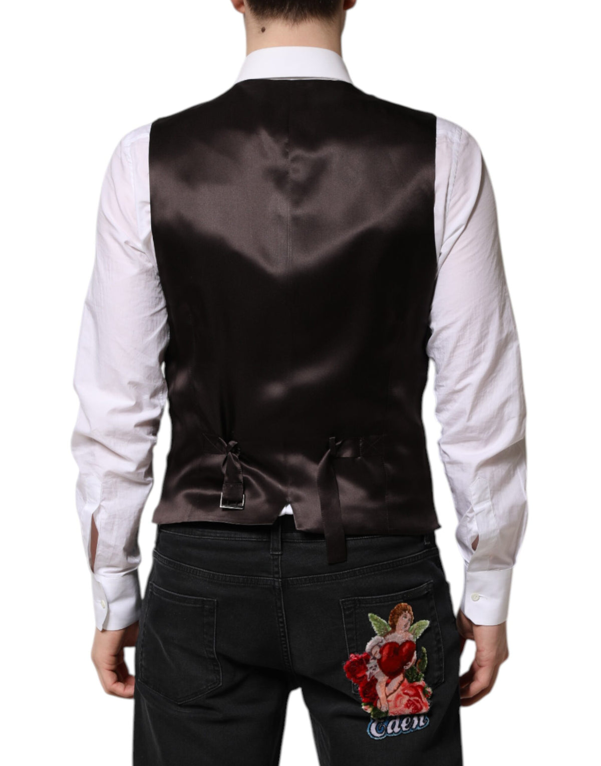 Dolce & Gabbana Black Striped Wool Formal Waistcoat Vest