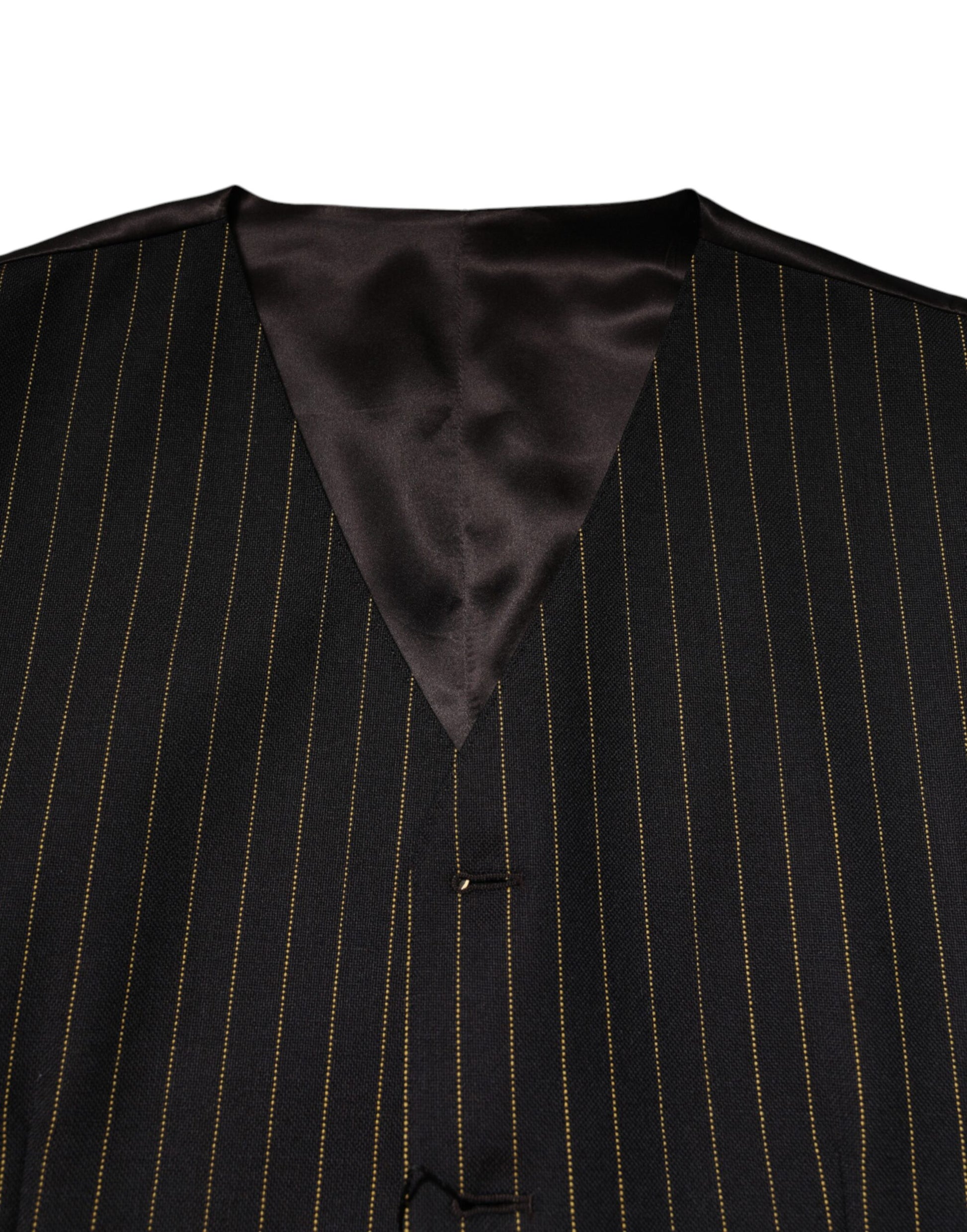 Dolce & Gabbana Black Striped Wool Formal Waistcoat Vest