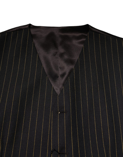 Dolce & Gabbana Black Striped Wool Formal Waistcoat Vest