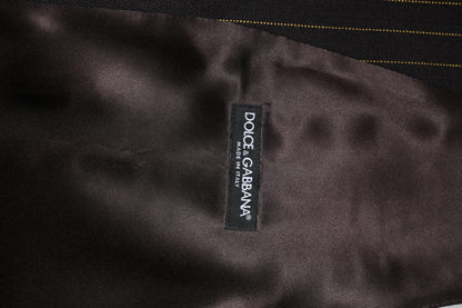 Dolce & Gabbana Black Striped Wool Formal Waistcoat Vest