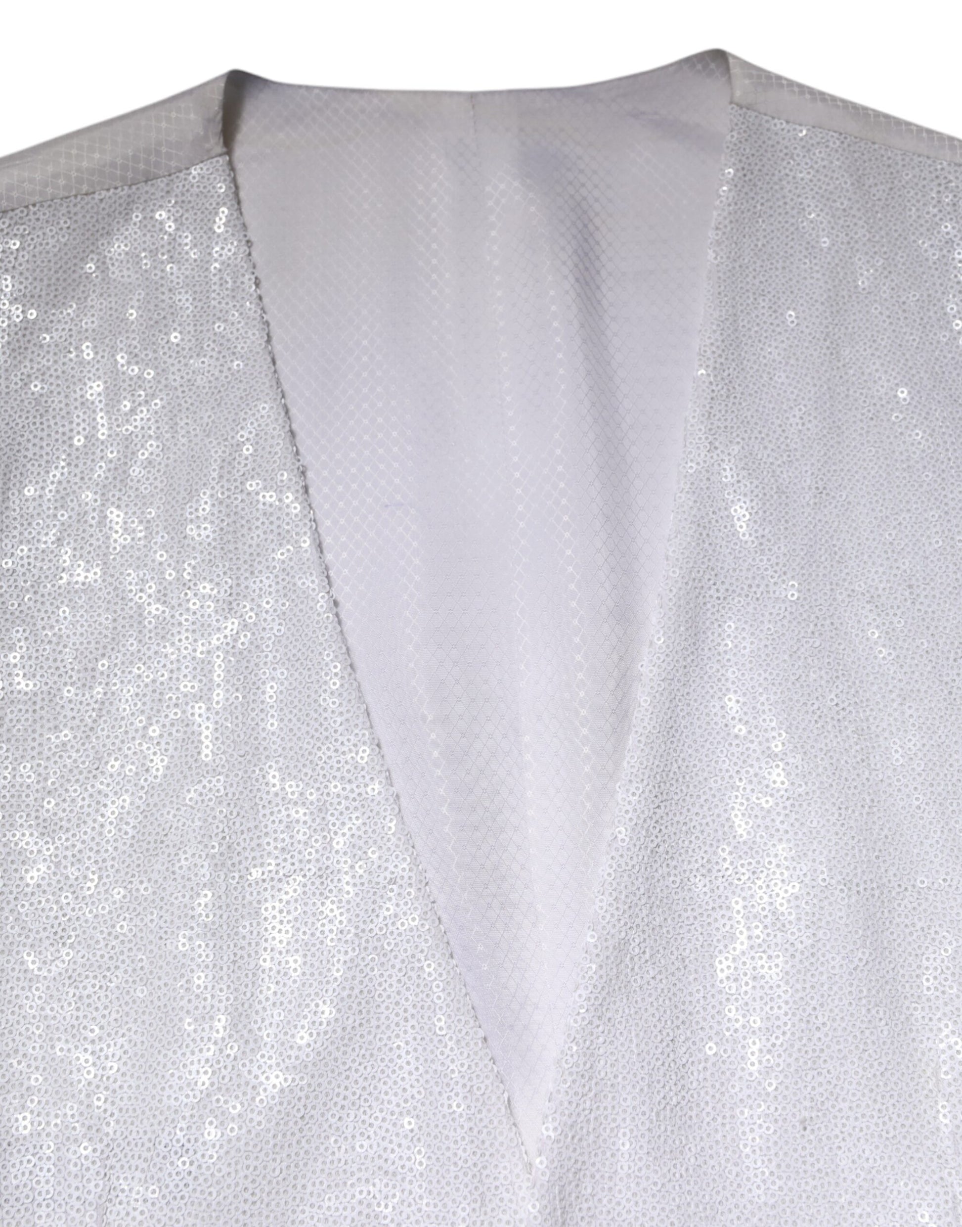 Dolce & Gabbana White Sequined Formal Waistcoat Vest