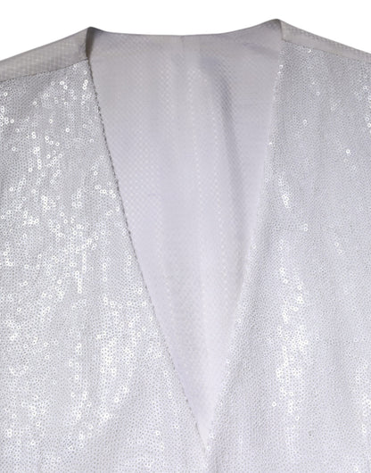 Dolce & Gabbana White Sequined Formal Waistcoat Vest