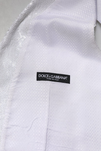 Dolce & Gabbana White Sequined Formal Waistcoat Vest