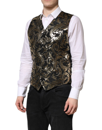 Dolce & Gabbana Black Gold Jacquard Formal Waistcoat Vest