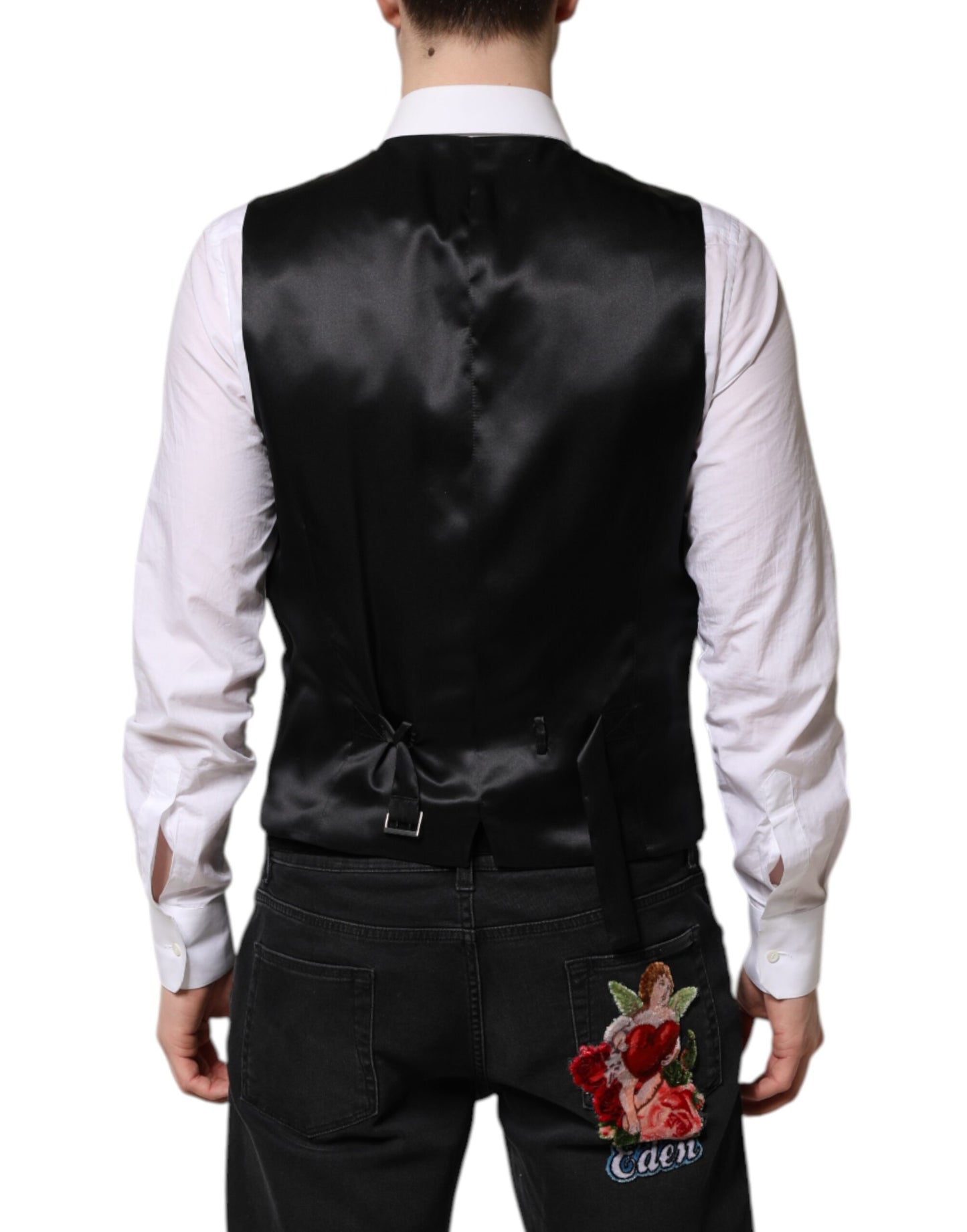 Dolce & Gabbana Black Gold Jacquard Formal Waistcoat Vest