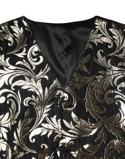 Dolce & Gabbana Black Gold Jacquard Formal Waistcoat Vest