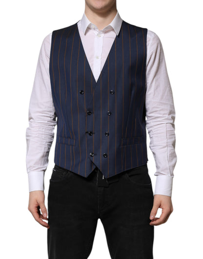 Dolce & Gabbana Blue Striped Wool Formal Waistcoat Vest