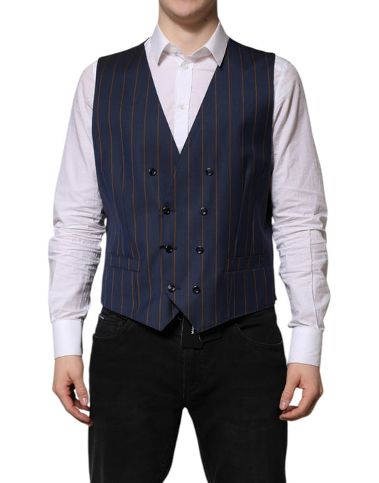 Dolce & Gabbana Blue Striped Wool Formal Waistcoat Vest
