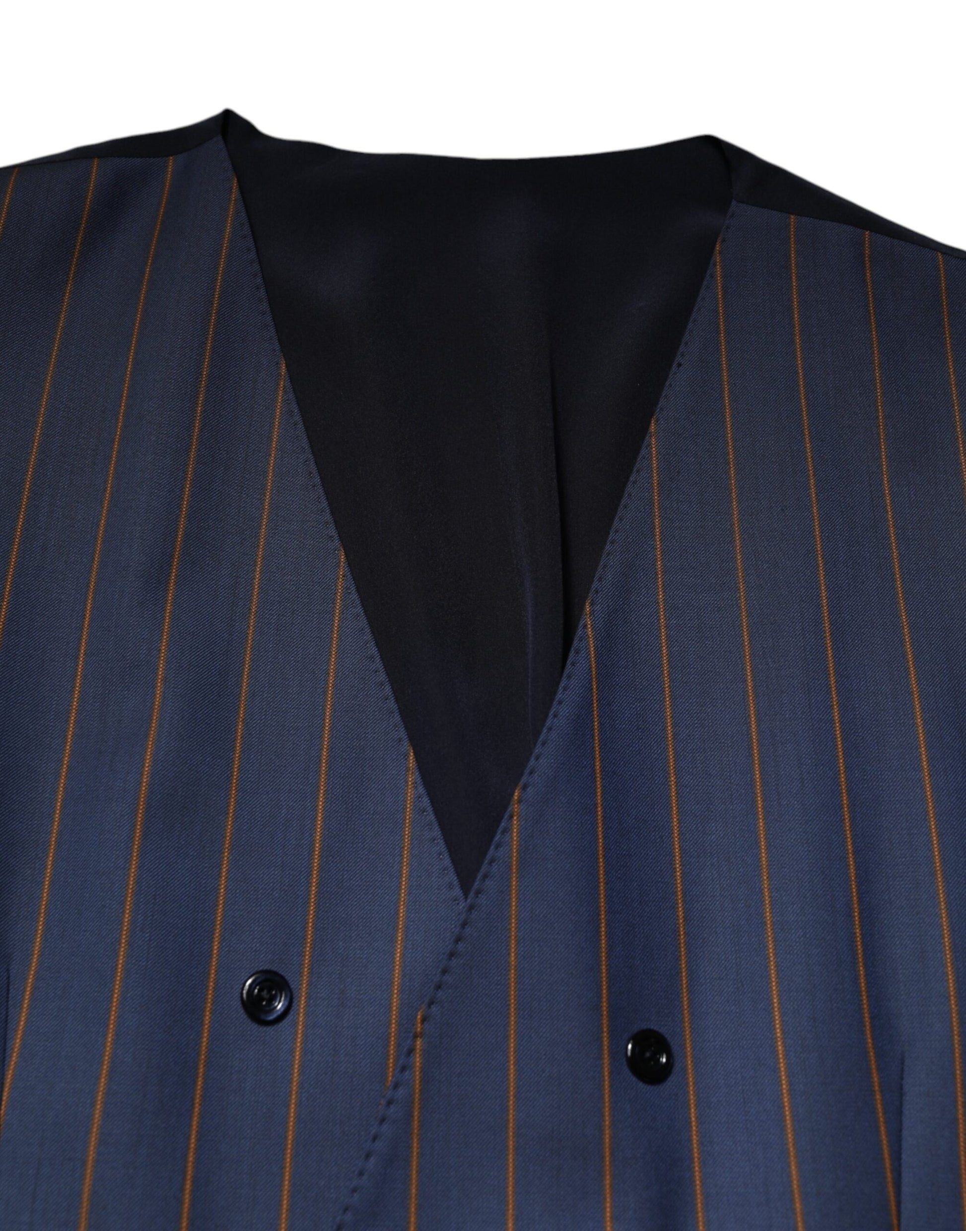 Dolce & Gabbana Blue Striped Wool Formal Waistcoat Vest