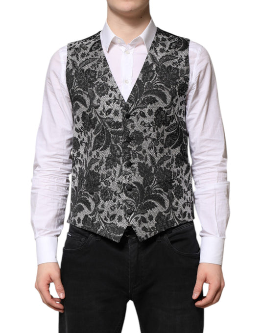 Dolce & Gabbana Black and Gray Brocade Formal Waistcoat Vest