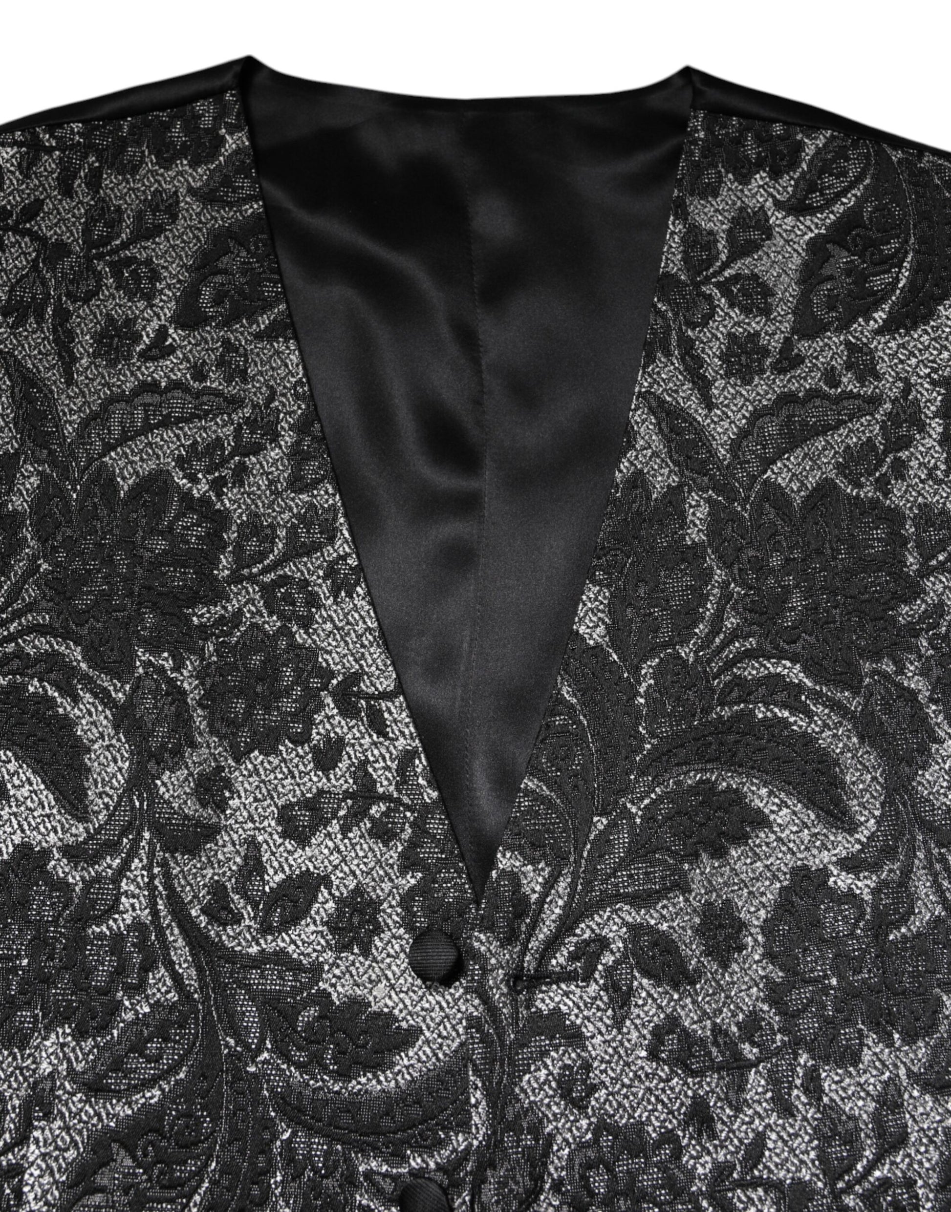 Dolce & Gabbana Black and Gray Brocade Formal Waistcoat Vest