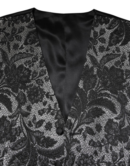 Dolce & Gabbana Black and Gray Brocade Formal Waistcoat Vest