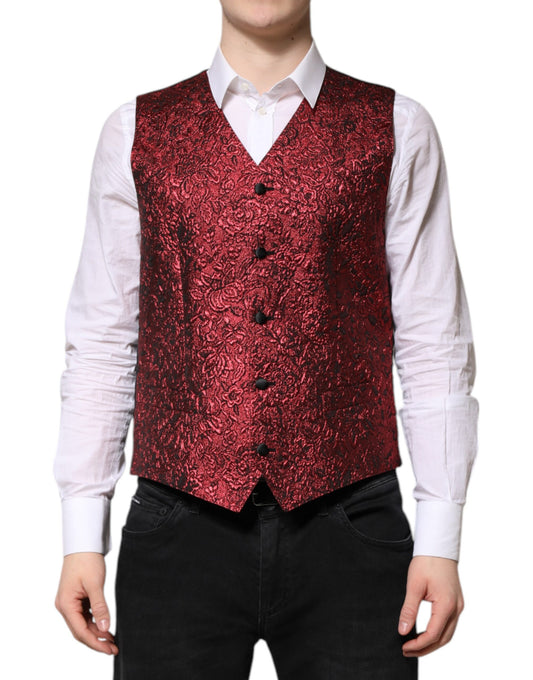 Dolce & Gabbana Red Floral Brocade Men’s Waistcoat Vest