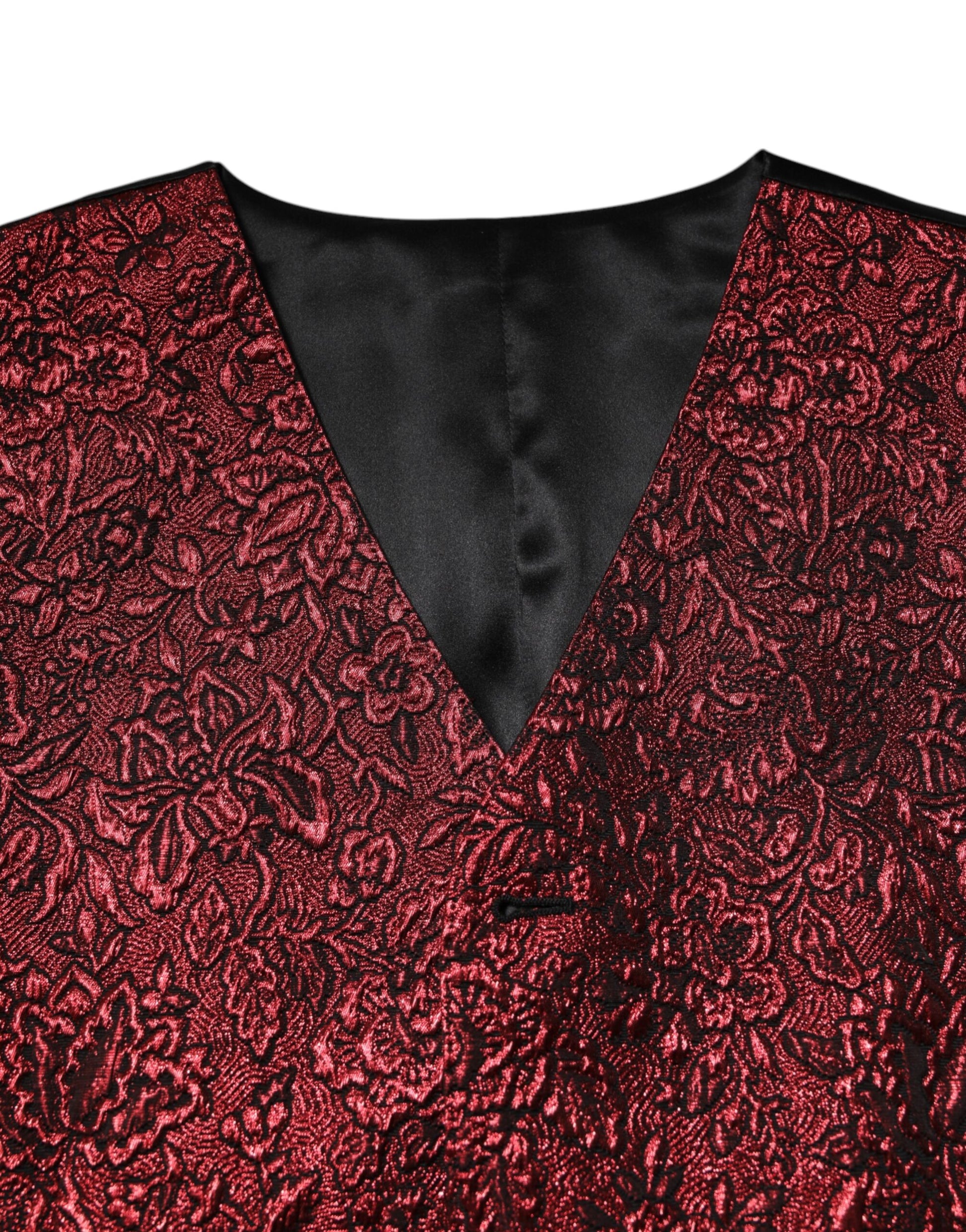 Dolce & Gabbana Red Floral Brocade Men’s Waistcoat Vest