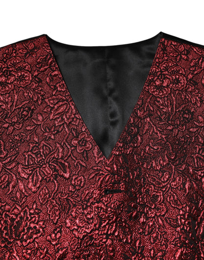 Dolce & Gabbana Red Floral Brocade Men’s Waistcoat Vest