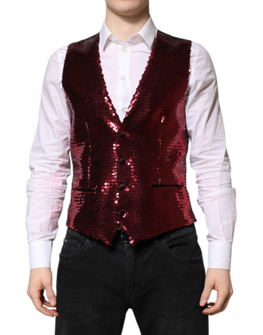 Dolce & Gabbana Red Sequined Formal Waistcoat