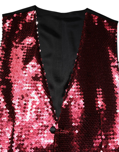 Dolce & Gabbana Red Sequined Formal Waistcoat
