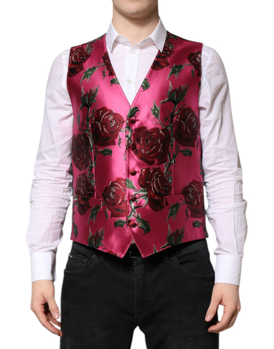 Dolce & Gabbana Pink Floral Satin Vest for Men