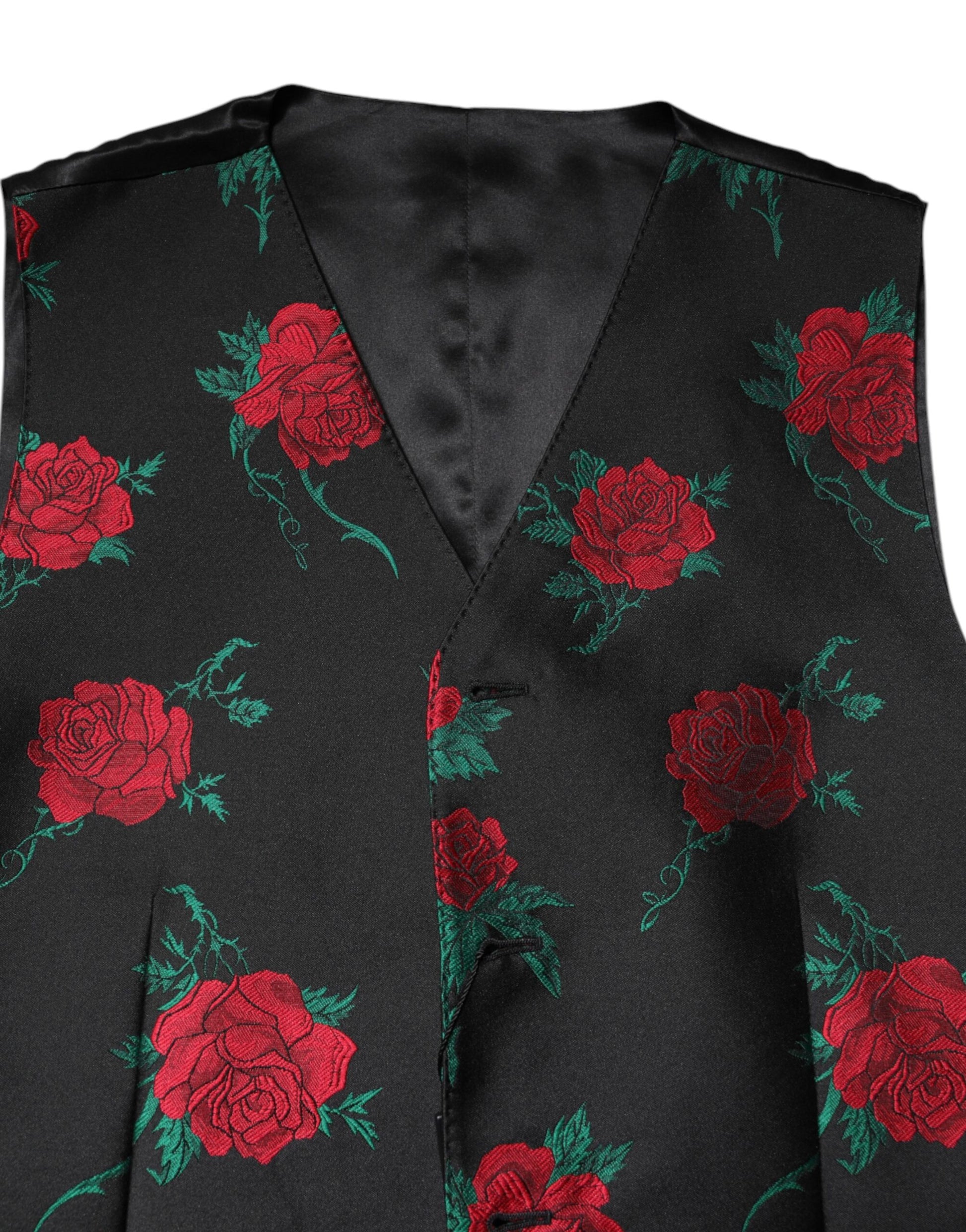 Dolce & Gabbana Black Floral Brocade Formal Waistcoat Vest