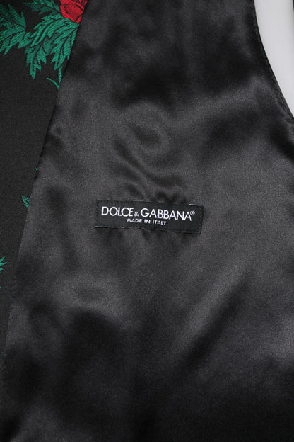 Dolce & Gabbana Black Floral Brocade Formal Waistcoat Vest