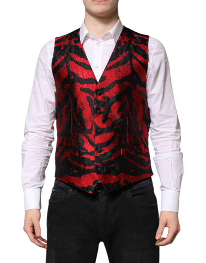 Dolce & Gabbana Red and Black Stripe Formal Waistcoat Vest