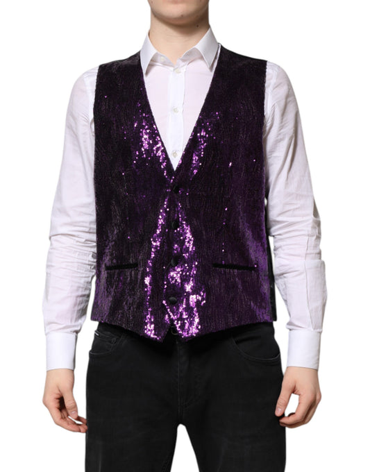 Dolce & Gabbana Purple Sequined Formal Waistcoat