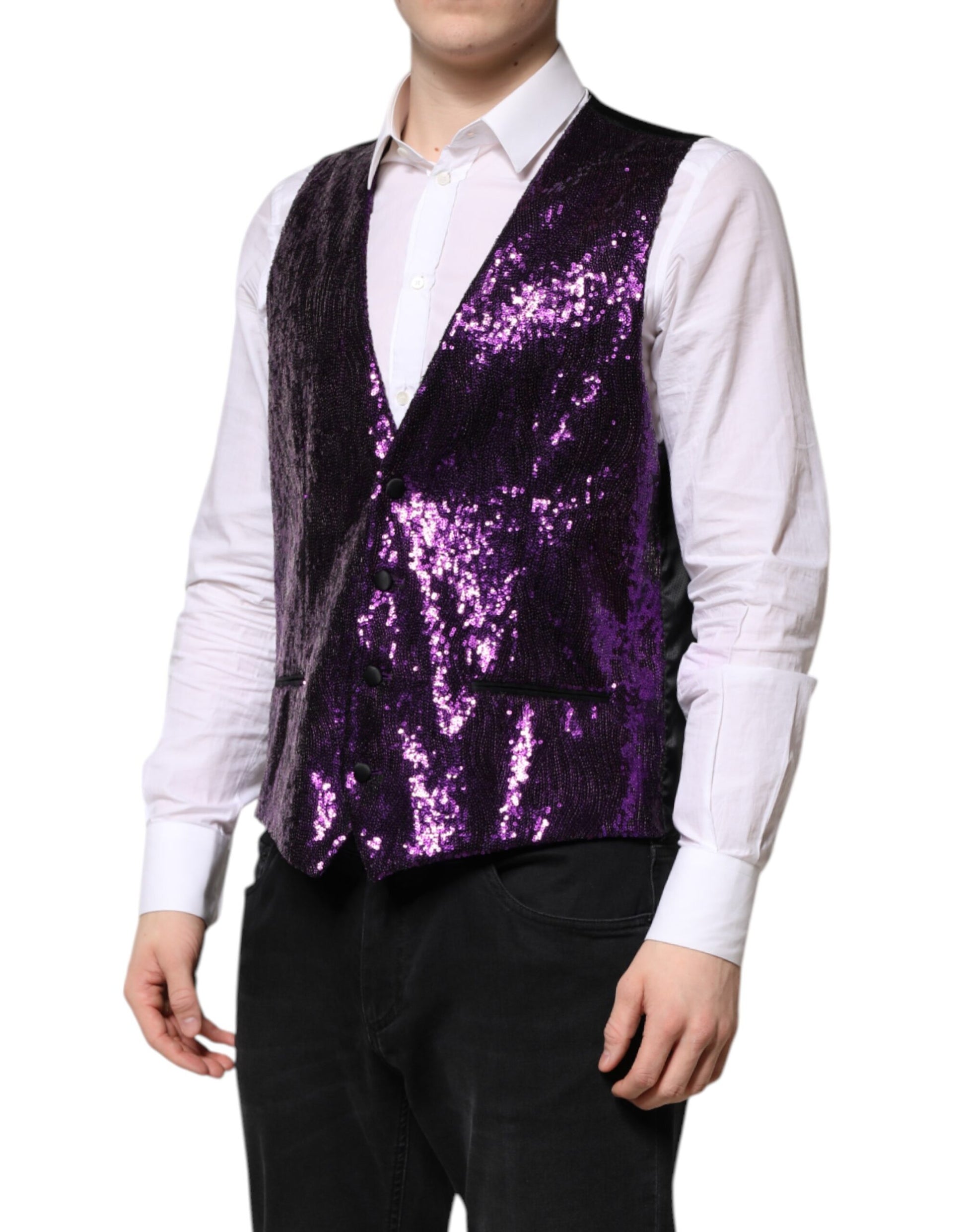 Dolce & Gabbana Purple Sequined Formal Waistcoat