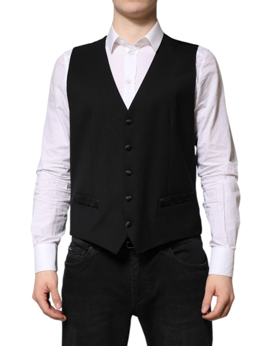 Dolce & Gabbana Black Wool Formal Waistcoat Vest for Men