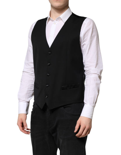 Dolce & Gabbana Black Wool Formal Waistcoat Vest for Men